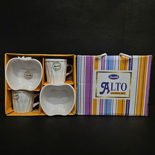 Alto gift set of 2 Ceramic tea cups & 2 apple shaped serving Bowls gift set