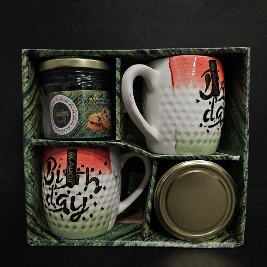 Cookies gift set of 2 Ceramic coffee mugs & 2 glass Jars gift pack