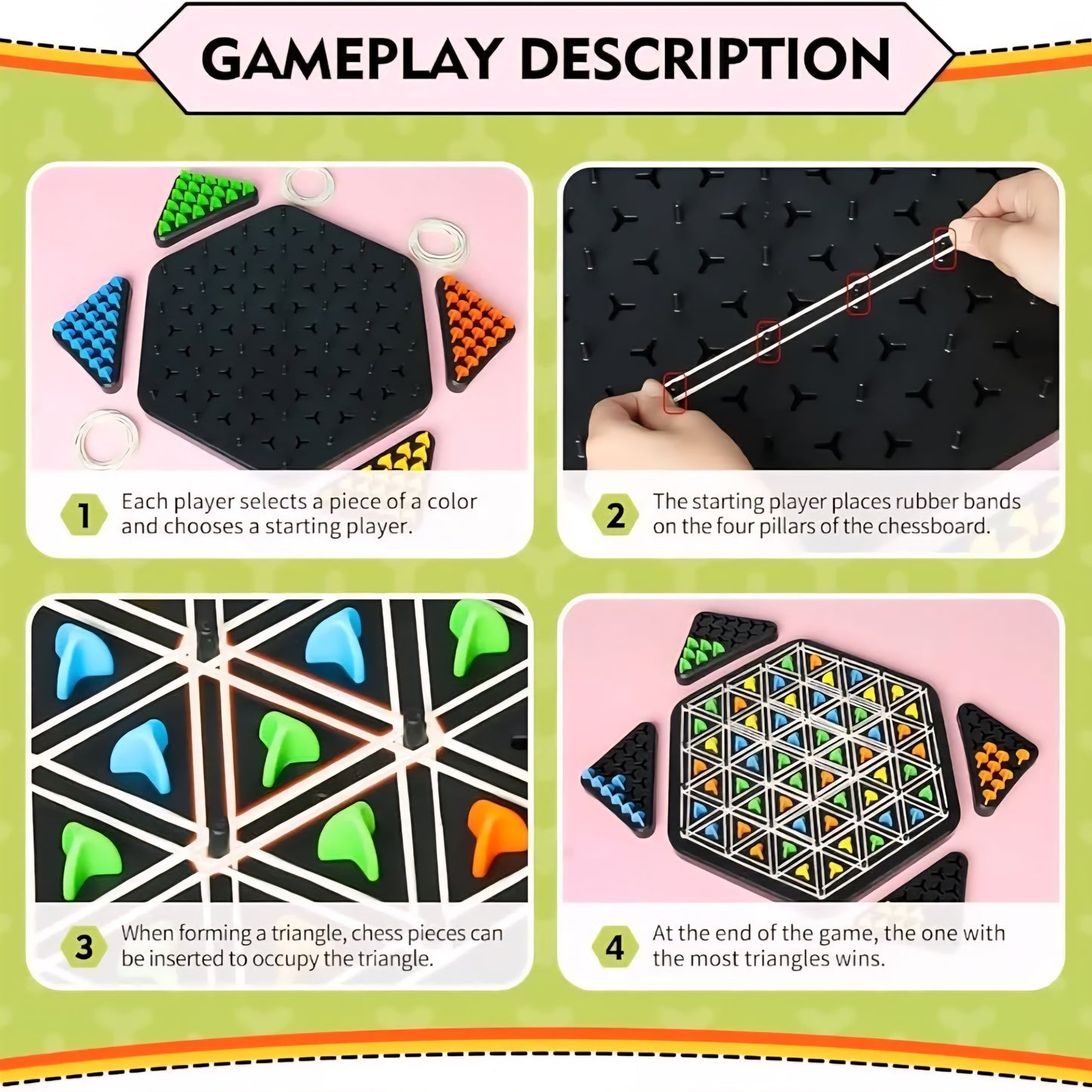 Triggle Game Rubber Bands Triangle, Triggle Game for Children Over 7 Years Old, Classic Strategy and Imagination Devlopment Games for Adults and Family Party