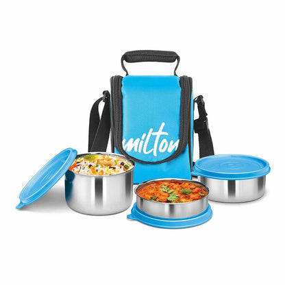 Milton Tasty Lunch 4 Steel Tiffin Leak-proof, food grade steel & light weight
