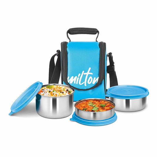 Milton Tasty Lunch 4 Steel Tiffin Leak-proof, food grade steel & light weight