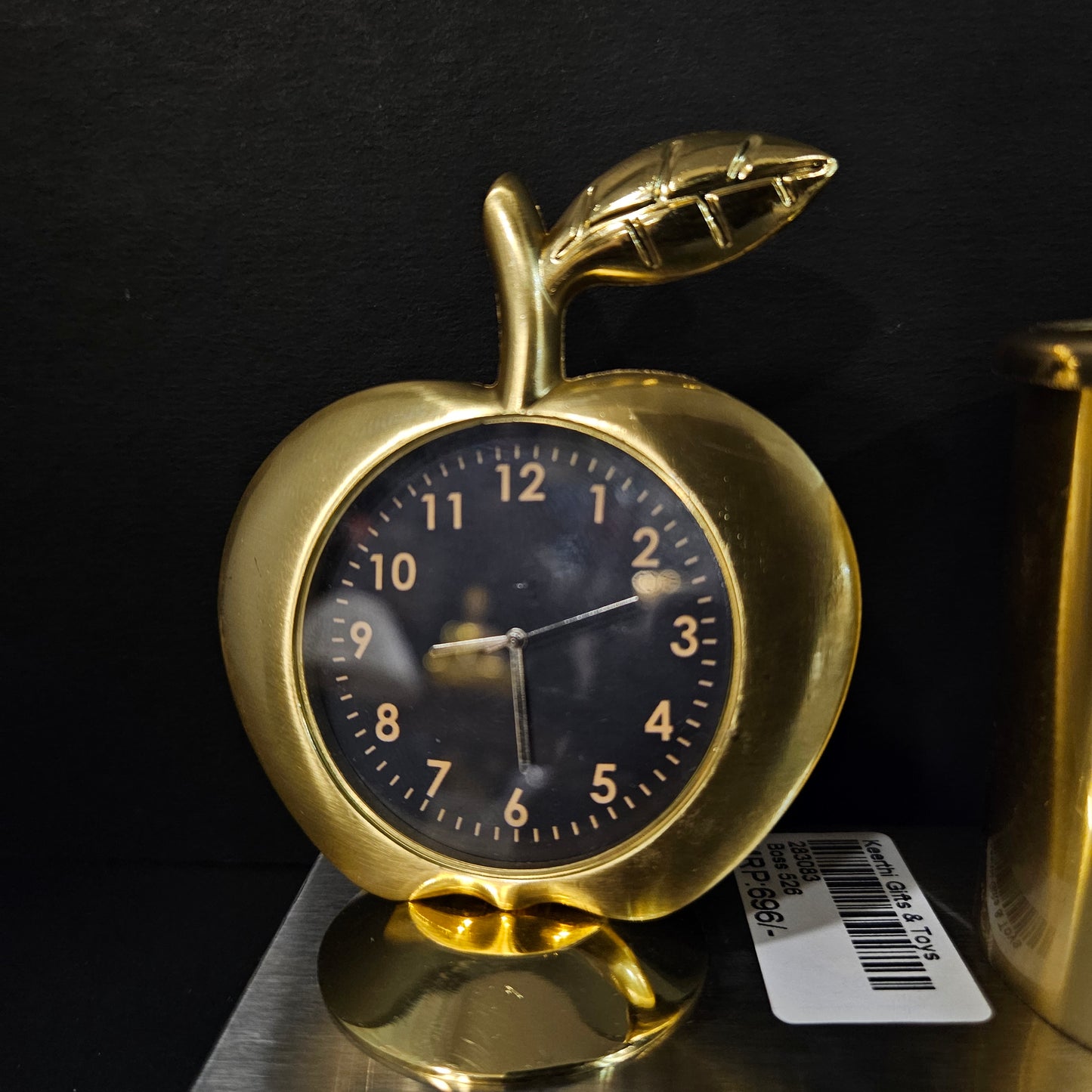 Metal Pen Stand Showpiece - Gold Plated Apple Shape Table Clock with Pen Stand - New Job, New Year Gift for Employees, Corporate Clients