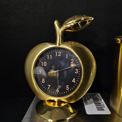 Metal Pen Stand Showpiece - Gold Plated Apple Shape Table Clock with Pen Stand - New Job, New Year Gift for Employees, Corporate Clients