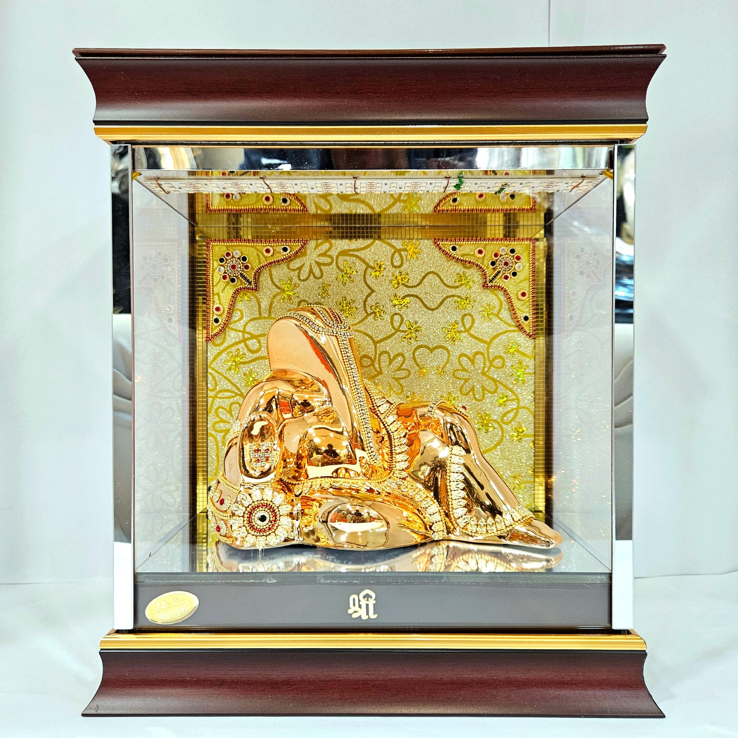Imported 24carat Gold Plated Cabin Idol with stones Decorated of Ganesha with Full Decorate for Puja Room Or Home Decor
