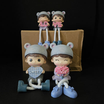 Cartoon Resin Outseam 4pieces set Dolls Hanging Feet Doll Home Wall Decoration