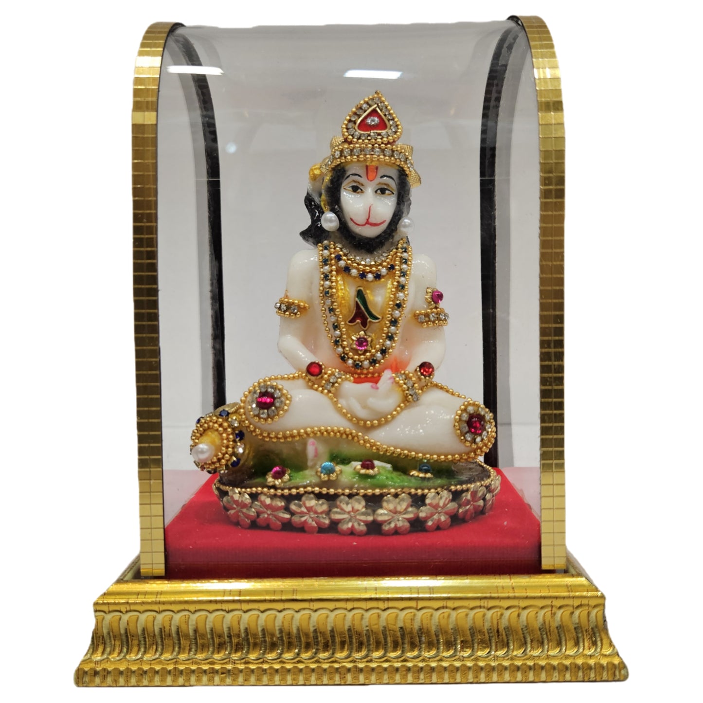 Hanuman Ji cabin idol Statue, Polyresin  Sitting Bajrang for Pooja Temple Home Decoration Item Positive Environment, Marble Dust Murti Idol Housewarming Gift