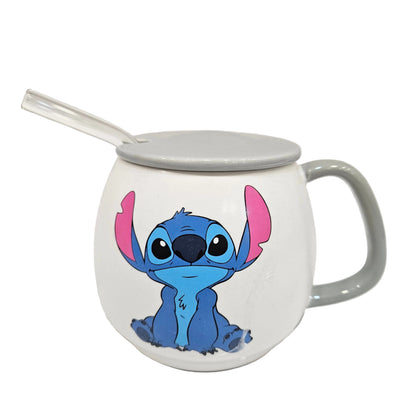 Stitch cartoon character printed Ceramic mug with lid & straw
