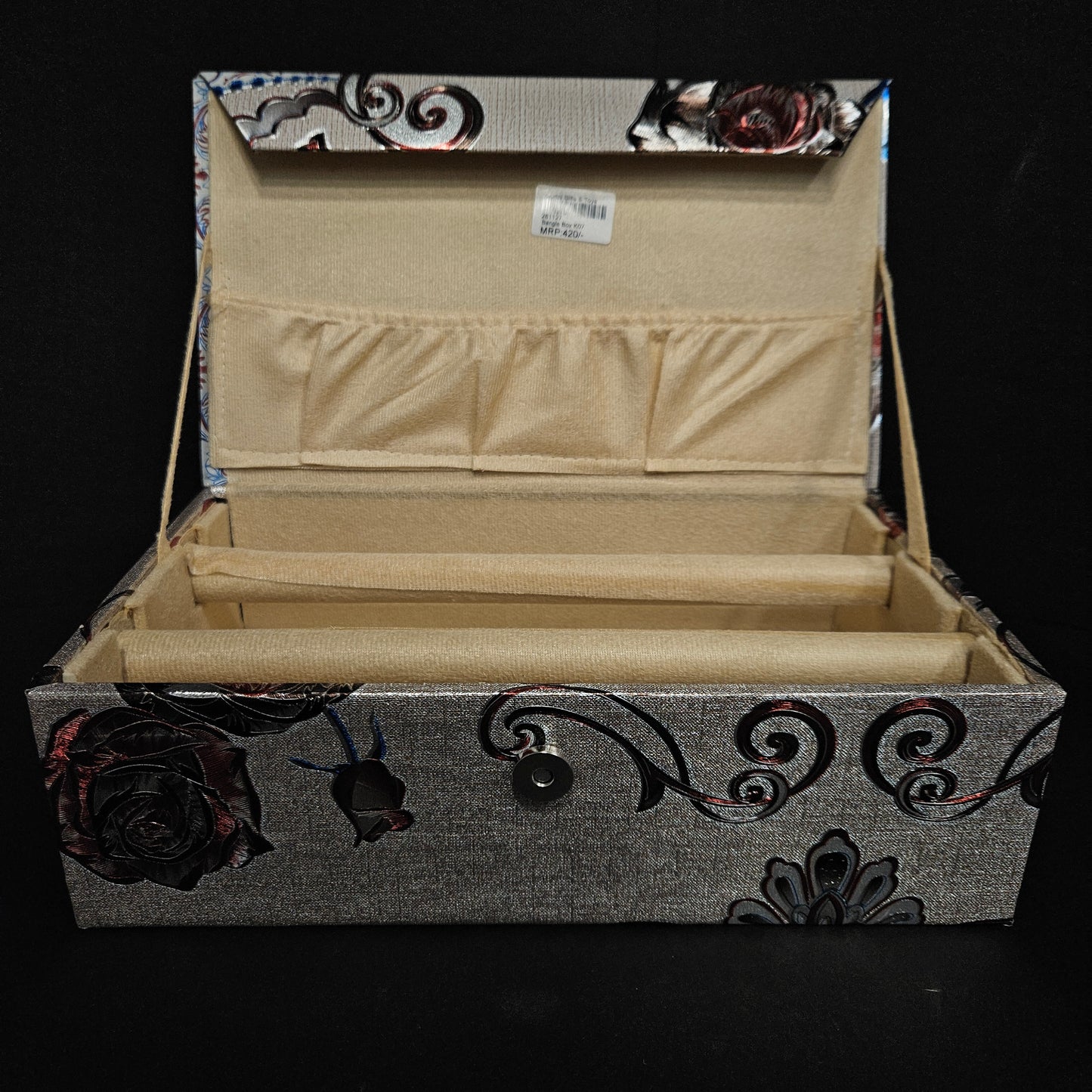 Wooden Bangle Box 2 Rod Bangle Box Storage Box having jewellery Storage pouch floweral design and Button locking System