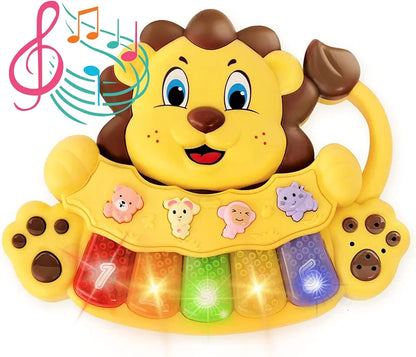 Adorable baby lion piano, 5 numbered and different color light keys, musical toy to play and teach the baby with 3 game modes, interactive toy for 12 months old babies