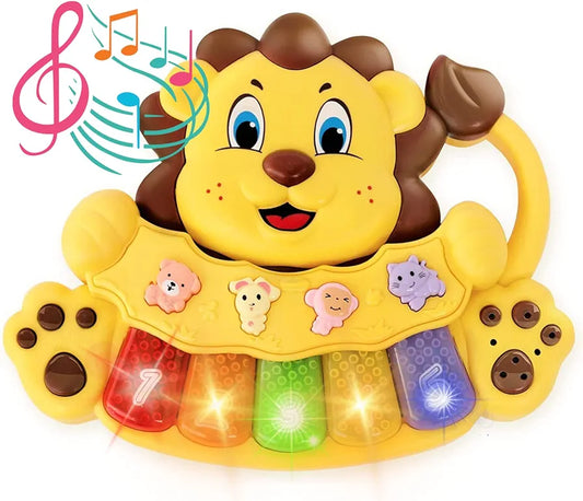Adorable baby lion piano, 5 numbered and different color light keys, musical toy to play and teach the baby with 3 game modes, interactive toy for 12 months old babies