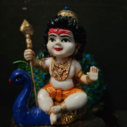 God Murugan Idol, White and Gold Polyresin Religious Figurine with Crown, Traditional Hindu Pooja Room Decor