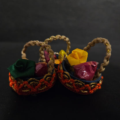 Haldi Kumkum Packets Return Gift in Golden Basket. All in one Gift for Women, Weddings, Pooja Functions