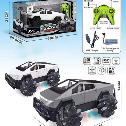 R/C Cybertruck Pickup Truck, 1:12 Scale, 2.4GHz Remote Control, LED Lights, USB Rechargeable