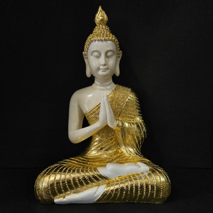 Buddha Statue Showpiece White and Golden, Indoor/Outdoor Decor, Gifting Lord Buddha idol
