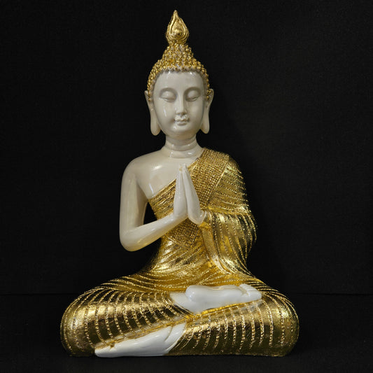 Buddha Statue Showpiece White and Golden, Indoor/Outdoor Decor, Gifting Lord Buddha idol