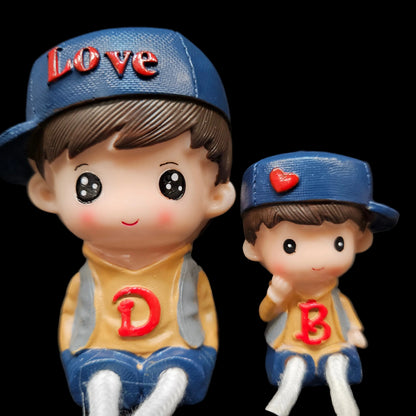 Family Set Charming Showpiece | Polyresin Hanging Legs Statues | Family Sitting Dolls Miniature Figurine for Living Room Shelf Home Decor Items (4 Pcs Set