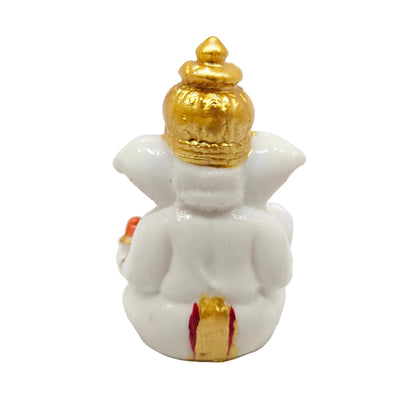 Shree Ganesh Ji Idol for Car Dashboard, White with Golden Mukut, Premium Fibre, Double Sided Tape, Ideal for Home Décor, Mandir, Office Desk & House Warming Gift