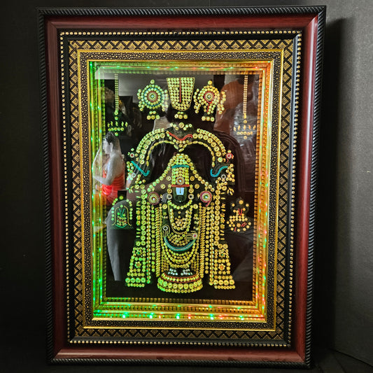 Lord Balaji with Attractive Shank Chakra Multi colour lighting & slokam wall hanging frame for Home Decor