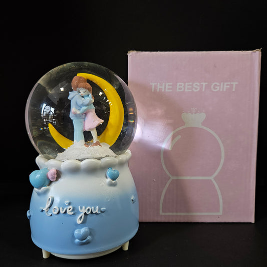 Lighting moon & Couple Statue Boy And Girl Idol In Circular Crystal Valentine Gift
