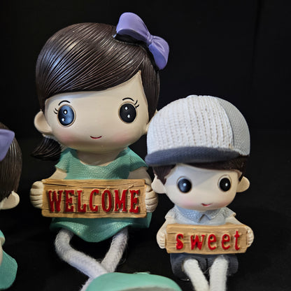 Cartoon Resin Outseam 4pieces set Dolls Hanging Feet Doll Home Wall Decoration