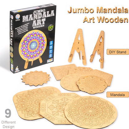 RATNA'S Wooden Mandala Art Jumbo Coloring Kit - 9 Mandala Art Pieces With 2 Frame Set - Art & Craft Creative Coloring Fun for Kids & Adults