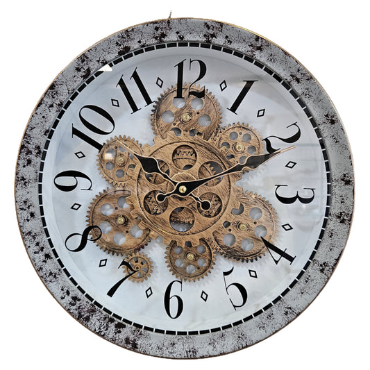 Rotating Gear Wall Clock with Visible Moving Gears Industrial Steampunk Design Decorative Wall Clock for Home & Office