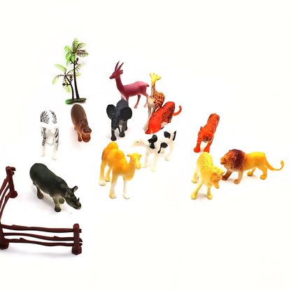 Small Size Full Action Toy Figure Jungle Cartoon Wild Animal Toys Art & Craft Playing Set for Kids Current Animals Lion Giraffe Elephant Tiger Toys for Children