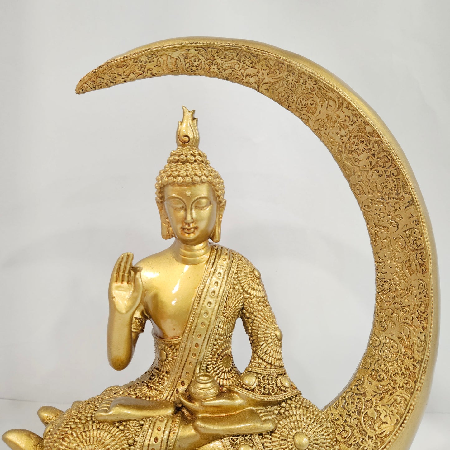 Antique Meditating Moon Buddha Statue Idol for Home/ Office Table Decor and Gift Decorative Showpiece