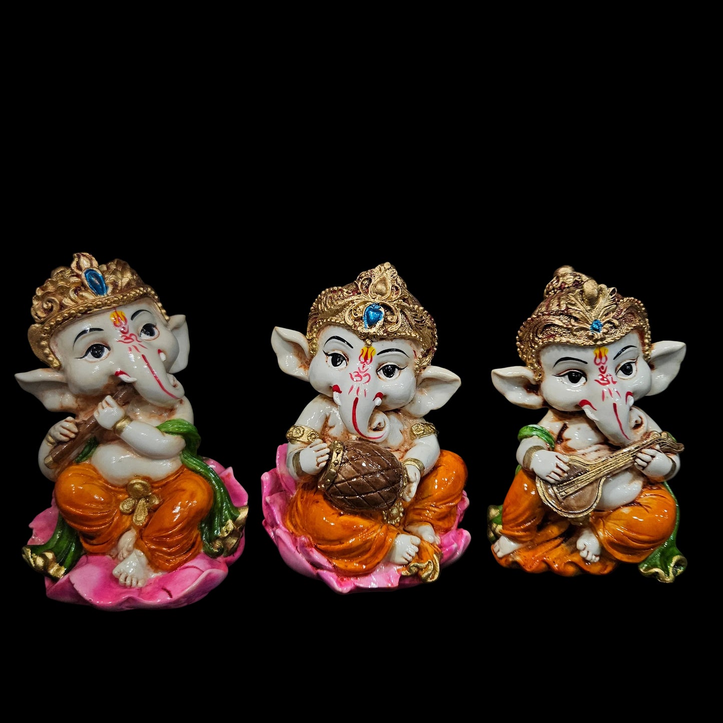 Handcrafted 3pcs Resine Little Ganesh Sculpture set| Showpiece for Home & Office Decor