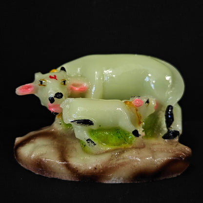 Cow & Calf radium Statue showpiece Figurine Ceramic Statue Ideal for Home,Mandir,Office Temple for Home Decor, Pooja Worship Room Use