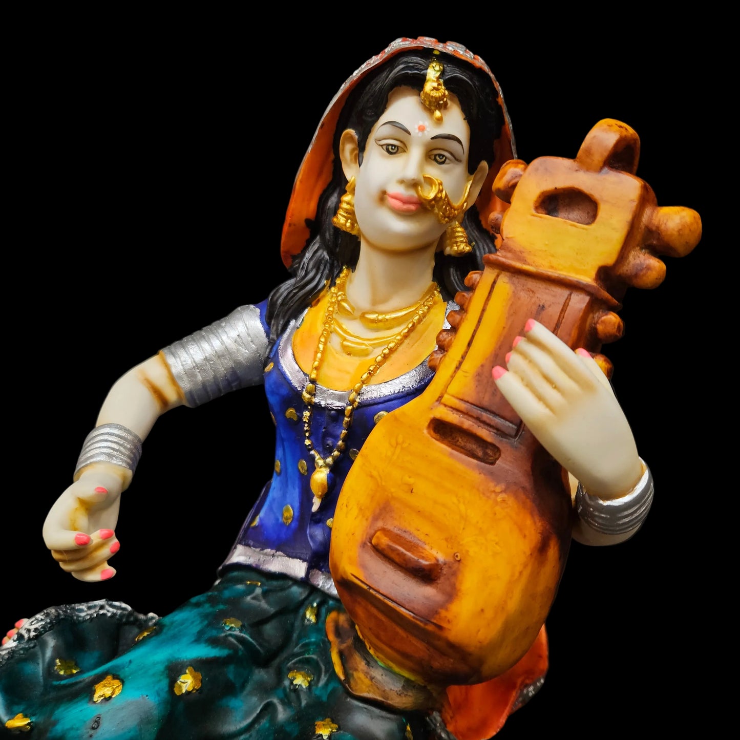 India Resin Rajasthani tradition Woman Playing Sitar Statue Human Figurine Showpiece for Home Decor Living Room Bedroom | Gift for Diwali