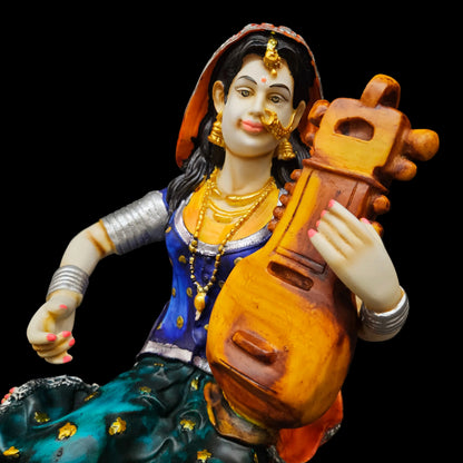 India Resin Rajasthani tradition Woman Playing Sitar Statue Human Figurine Showpiece for Home Decor Living Room Bedroom | Gift for Diwali