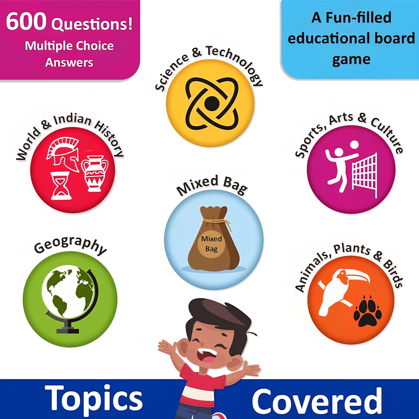 Brainy Quiz Contest (BQC) - Educational Board Game- Science, History, Geography, Sports Board Game for Kids, Improves General Knowledge, Birthday Gifts for Boys & Girls Ages 8, 9, 10 & Up
