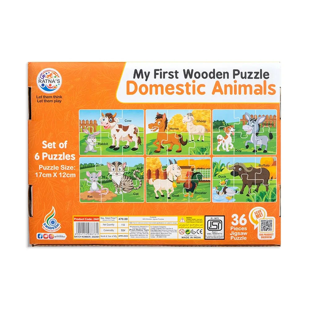 Ratna's My First Wooden Jigsaw Puzzle Domestic Animals for Kids