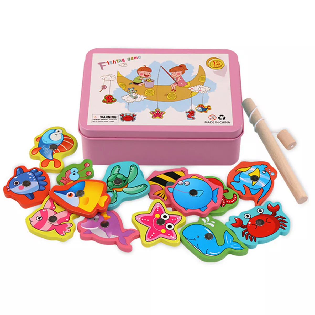 Wooden Magnetic Fishing Toys Game Set for Small Kids Educational