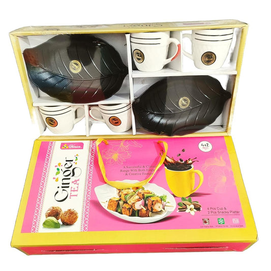 Ginger 6-Piece Snack Set with leaf shaped platters for return gifting purpose
