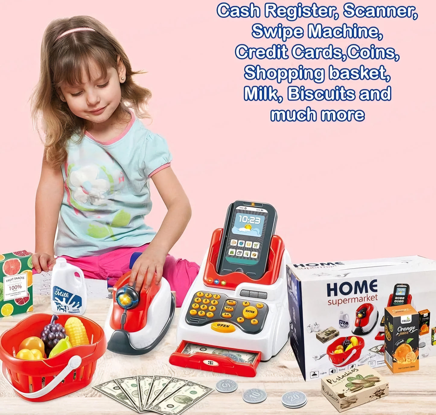 Home supermarket Supermarket Cash Register Play Set with Scanner and Swipe Machine Supermarket for kids to encourage roleplay in children