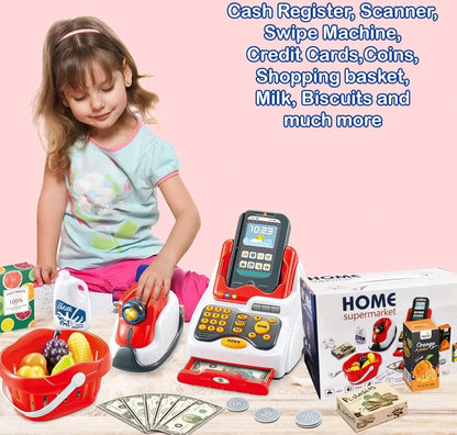 Home supermarket Supermarket Cash Register Play Set with Scanner and Swipe Machine Supermarket for kids to encourage roleplay in children