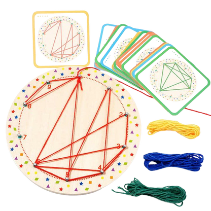 Thread Winding Patterns Board for Kids Fine Motor Skills Educational Winding Toys A game that uses wool to wind out patterns for 3 to 5 Year Old Preschool kids